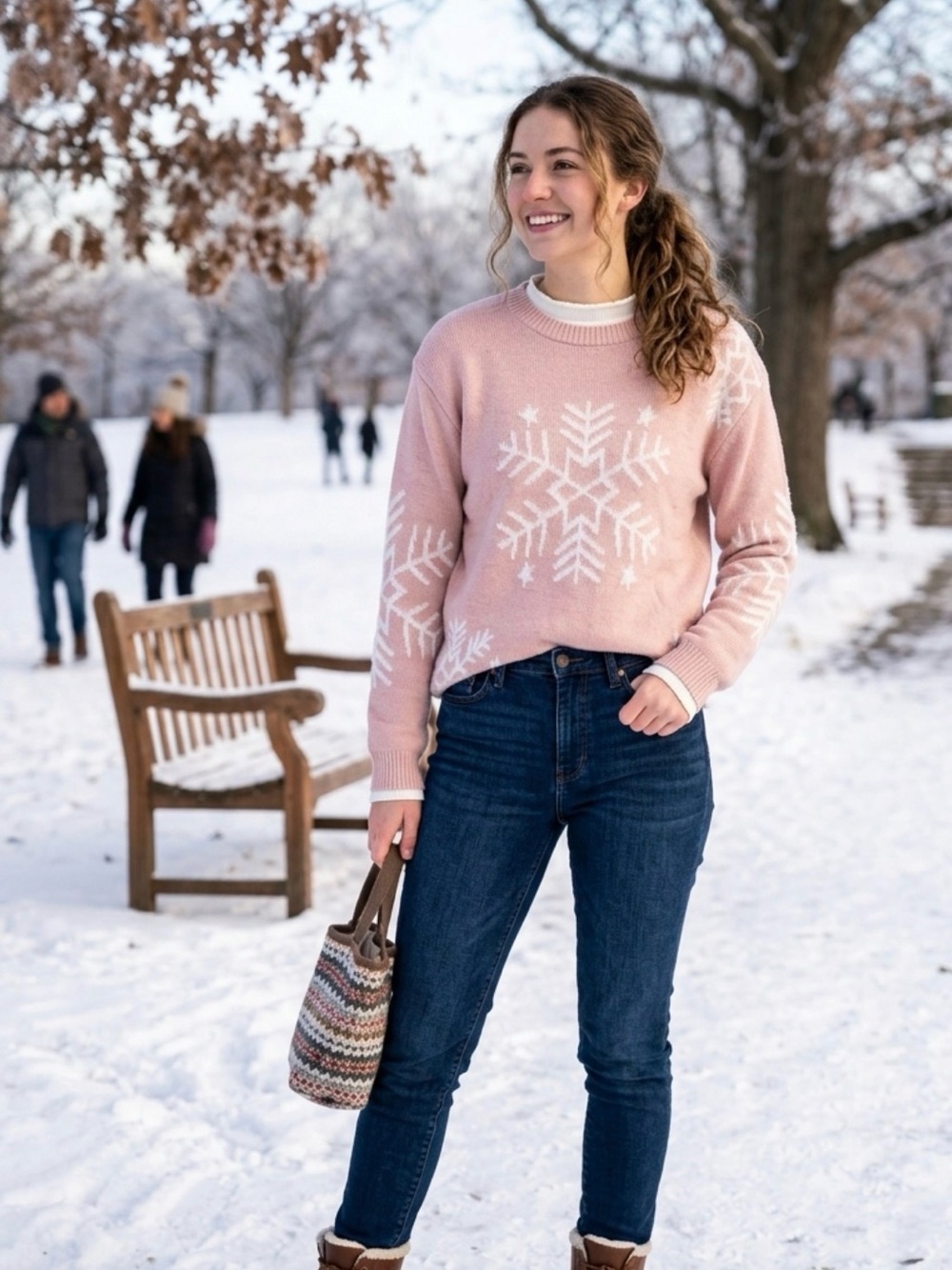 Source Unknown Blush Pink Snowflake Crewneck Sweater